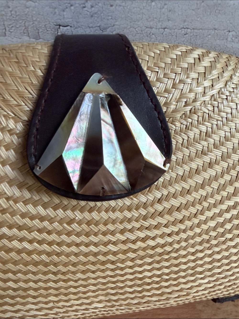 Adrienne Vittadini Vintage Woven Clutch with Brown Leather Accent and Gem Detail - Picture 2 of 6
